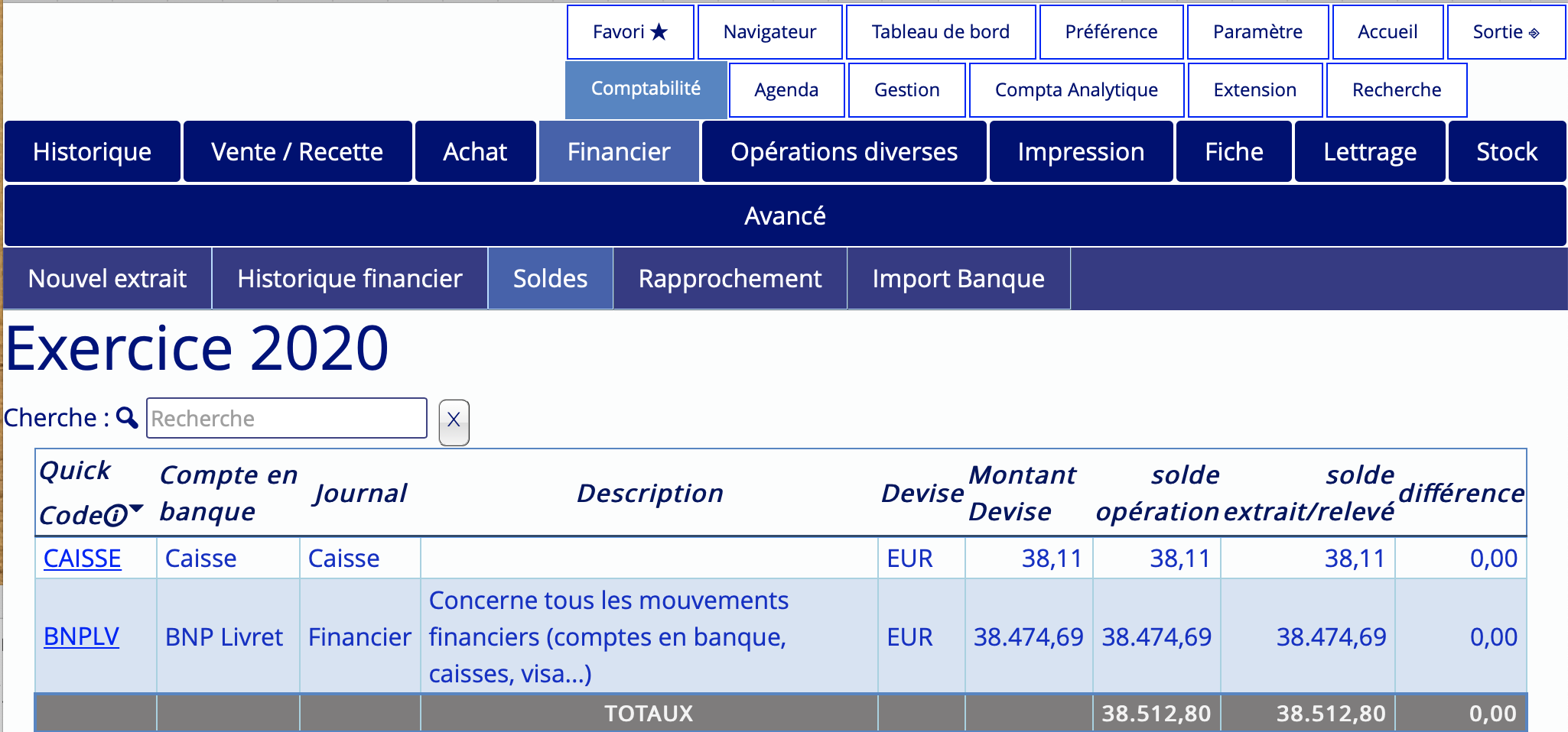 Solde financier erroné qui ne reprend pas BNP Compte Courant